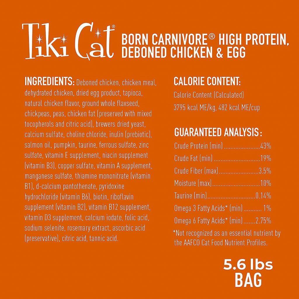 Tiki Cat Born Carnivore High Protein, Deboned Chicken  Egg, Grain-Free Baked Kibble to Maximize Nutrients, Dry Cat Food, 5.6 lbs. Bag