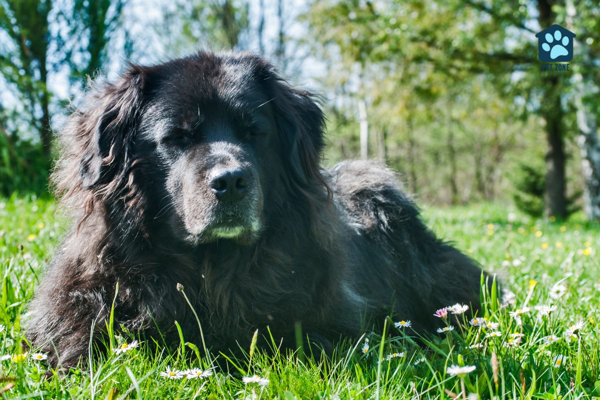 newfoundland dog sitting in the grass