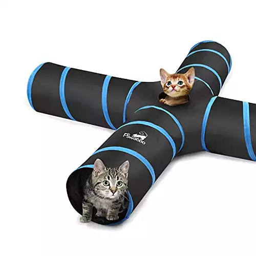 Pawaboo 4-Way Cat Tunnel, 25x53cm, Extensible and Collapsible with Balls and Bells