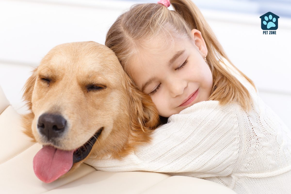 young girl hugging her dog