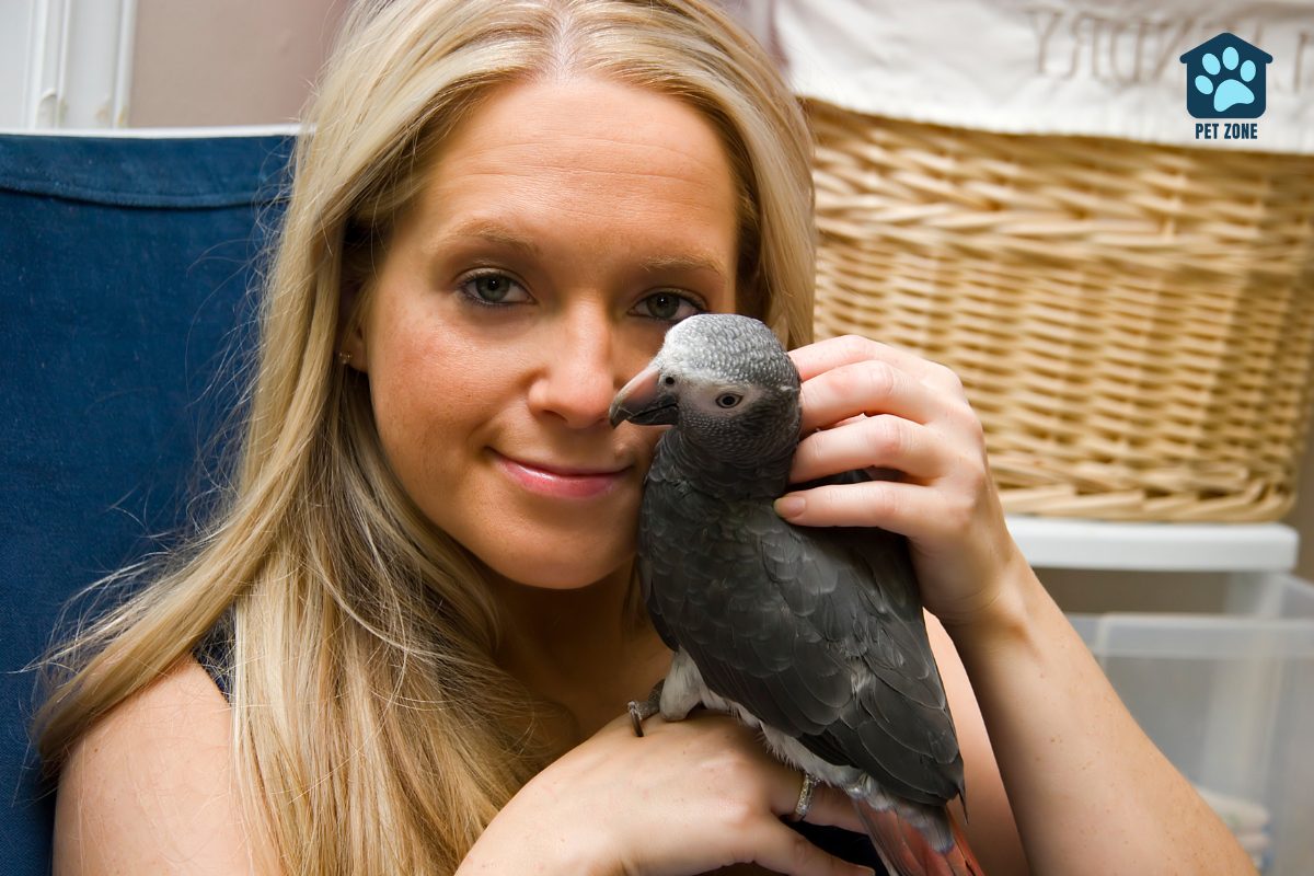 owner with african gray parrot