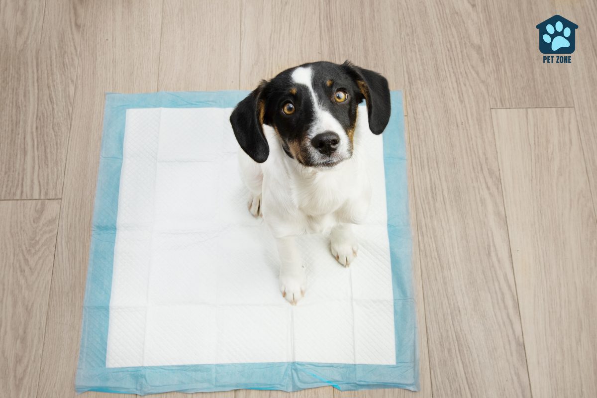 puppy standing on pee pad looking up
